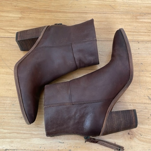 Franco Sarto Brown Leather Western Chunky Heel Ankle Boots - Picture 6 of 14